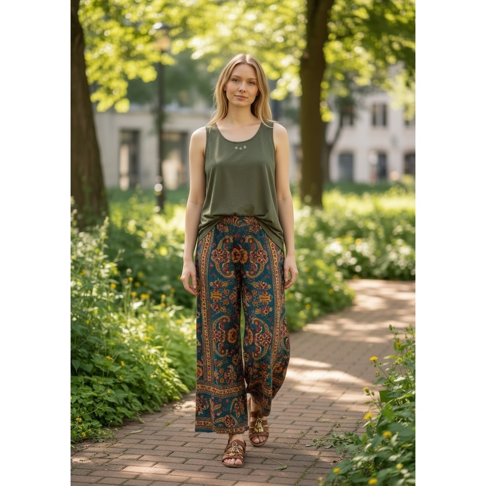 Northern Reflections‎ Womens XL Olive Green Cotton Embroidered Flower Tank Top